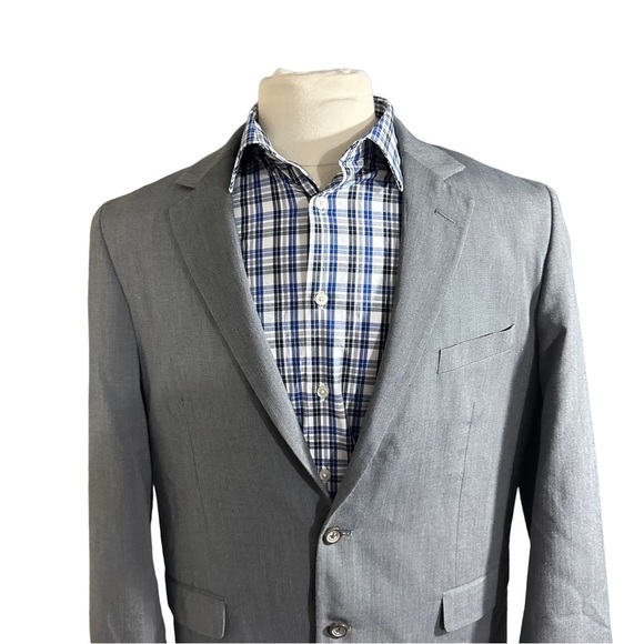 Van Heusen Men Light Grey Crosshatch Pattern 2 Button Suit Jacket Sz 44R EUC - Picture 2 of 12
